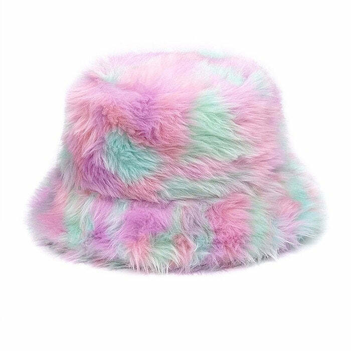 Pastel Y2K Fluffy Bucket Hat for Coquette and Soft Girl Aesthetic