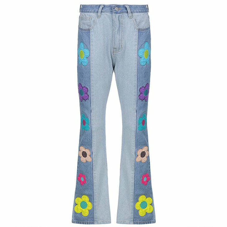 Peace & Petals Y2K Aesthetic Indie Kid Jeans for Trendy Outfits