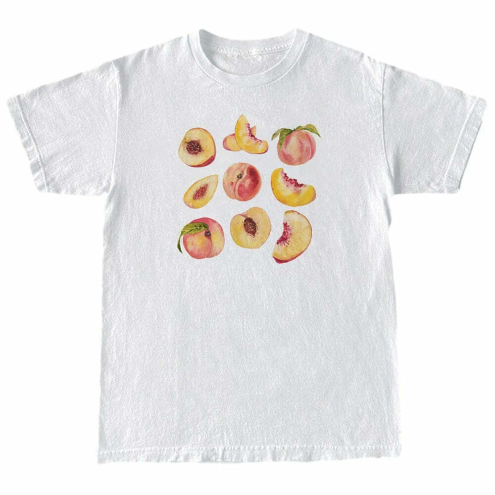 Peach Graphic T-Shirt - Y2K Aesthetic Cute Top for Trendy Outfits