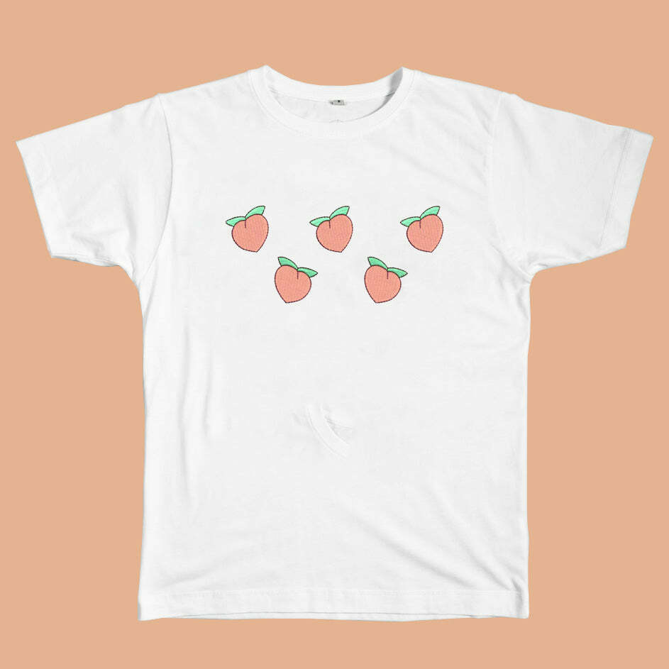 Peaches Embroidered Tee - Y2K Aesthetic Cute Top for Trendy Outfits