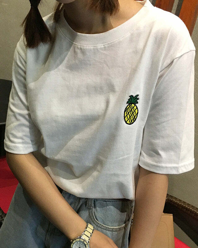 Pineapple Pen T-Shirt - Y2K Aesthetic Cute Top for Trendy Outfits