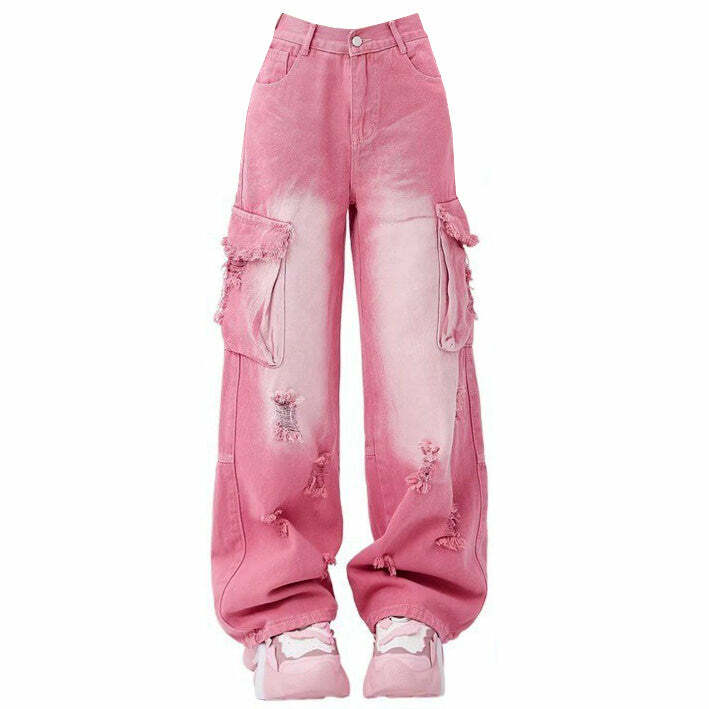 Pink Rebel Cargo Jeans: Y2K Aesthetic with Grunge Style Vibes