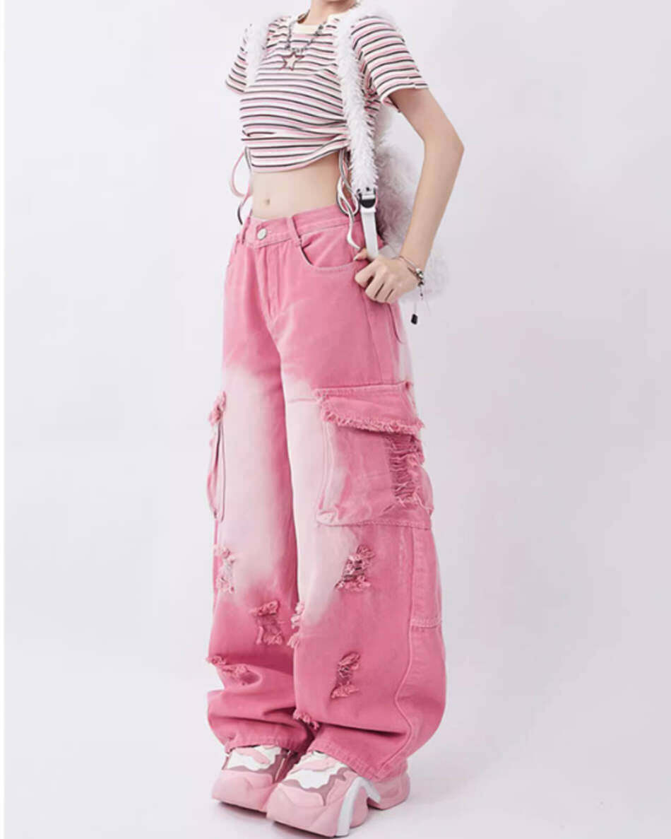 Pink Rebel Cargo Jeans: Y2K Aesthetic with Grunge Style Vibes