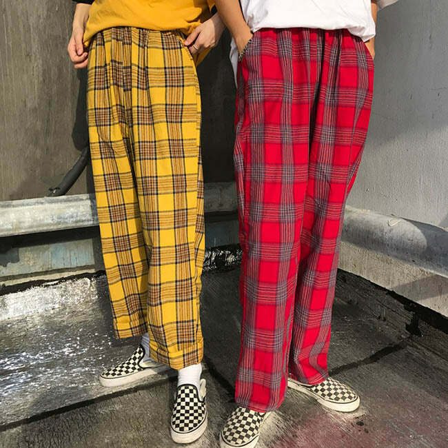 Plaid Check Y2K Pants for a Retro Grunge Aesthetic Look