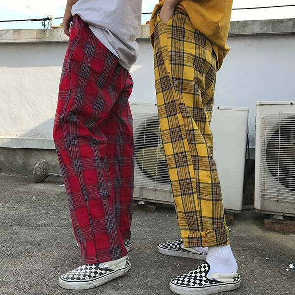 Plaid Check Y2K Pants for a Retro Grunge Aesthetic Look