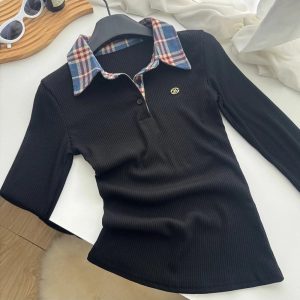 Plaid Collar Preppy Sweater - Y2K Aesthetic Cute Top for Stylish Outfits