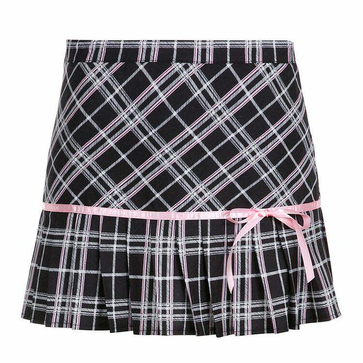 Plaid Coquette Aesthetic Ribbon Mini Skirt for Y2K Fashion Lovers