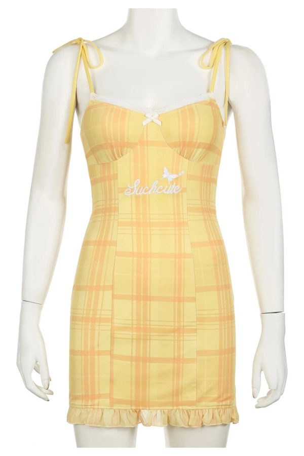 Plaid Lace-Trim Sweetheart Dress for Y2K Aesthetic & Coquette Style