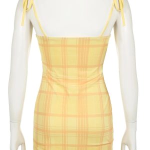 Plaid Lace-Trim Sweetheart Dress for Y2K Aesthetic & Coquette Style