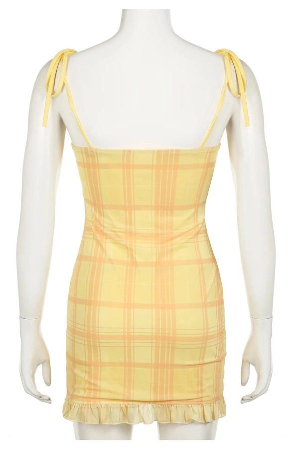 Plaid Lace-Trim Sweetheart Dress for Y2K Aesthetic & Coquette Style