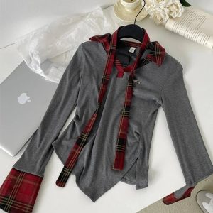 Plaid Punk Layered Set - Y2K Aesthetic Grunge Style for Trendy Looks