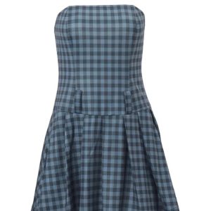 Plaid Strapless Skater Dress for Y2K Aesthetic & Coquette Style