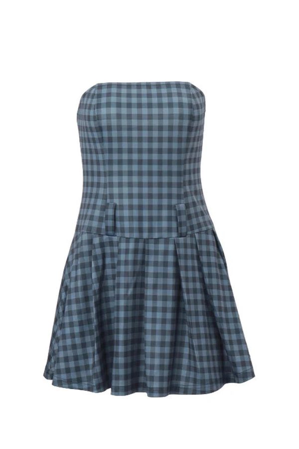 Plaid Strapless Skater Dress for Y2K Aesthetic & Coquette Style