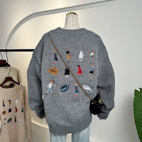 Playful Embroidery Oversized Hoodie for Y2K Aesthetic Lovers