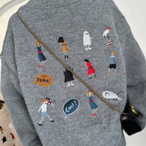 Playful Embroidery Oversized Hoodie for Y2K Aesthetic Lovers