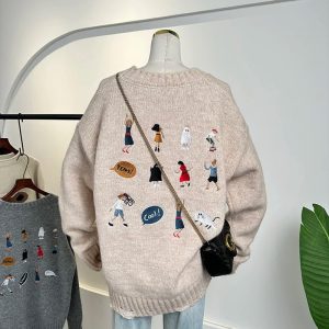 Playful Embroidery Oversized Hoodie for Y2K Aesthetic Lovers