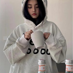 Playful Fall Oversized Hoodie in Y2K Style for Cozy Aesthetic Vibes