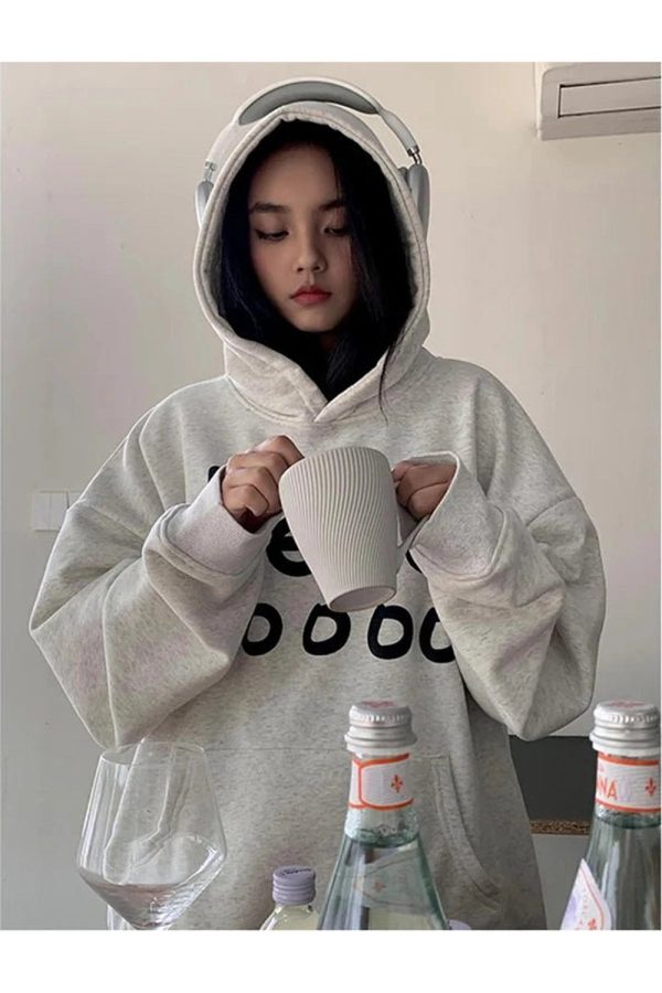 Playful Fall Oversized Hoodie in Y2K Style for Cozy Aesthetic Vibes