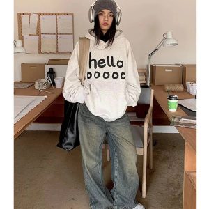 Playful Fall Oversized Hoodie in Y2K Style for Cozy Aesthetic Vibes