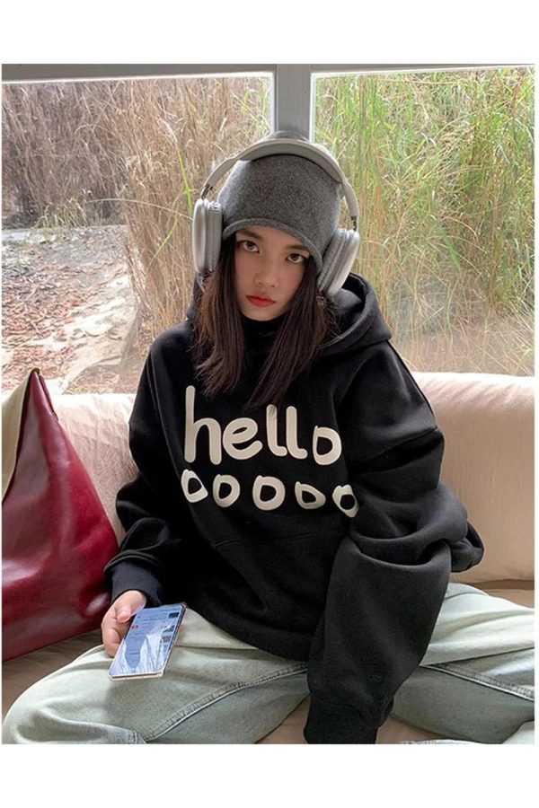 Playful Fall Oversized Hoodie in Y2K Style for Cozy Aesthetic Vibes