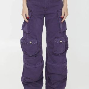 Plum Surge Y2K Pocket Pants for Grunge and Coquette Aesthetic Styles