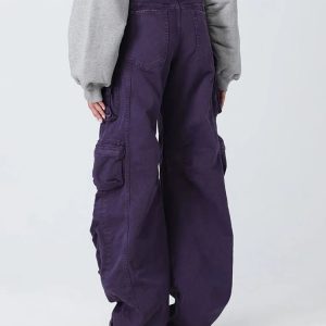 Plum Surge Y2K Pocket Pants for Grunge and Coquette Aesthetic Styles