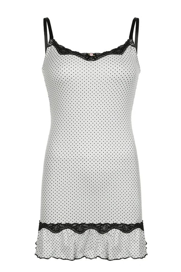 Polka Dot Lace-Trim Slip Dress in Y2K Aesthetic for Cute Outfits