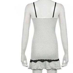 Polka Dot Lace-Trim Slip Dress in Y2K Aesthetic for Cute Outfits