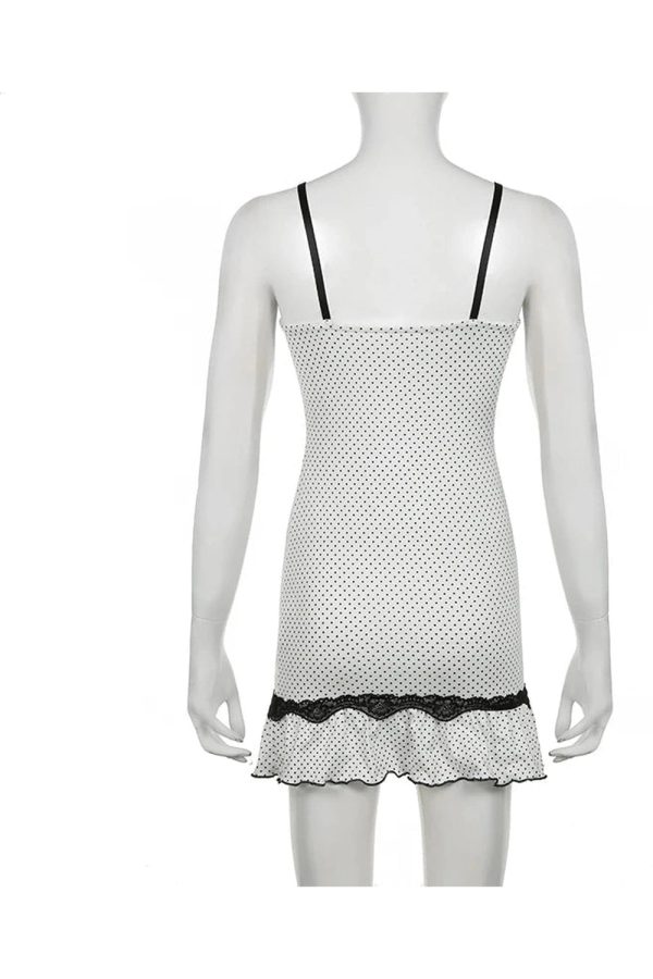 Polka Dot Lace-Trim Slip Dress in Y2K Aesthetic for Cute Outfits