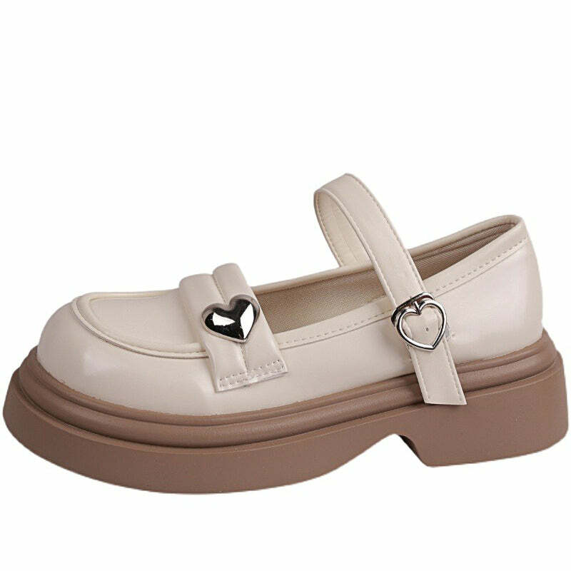 Preppy Aesthetic Heart Platform Mary Jane Shoes for Y2K Style Lovers