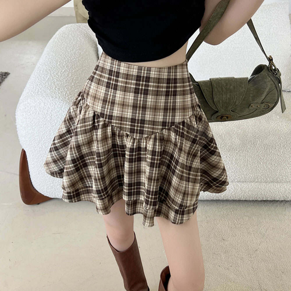 Preppy Aesthetic Plaid Ruffle Mini Skirt for Y2K and Grunge Styles