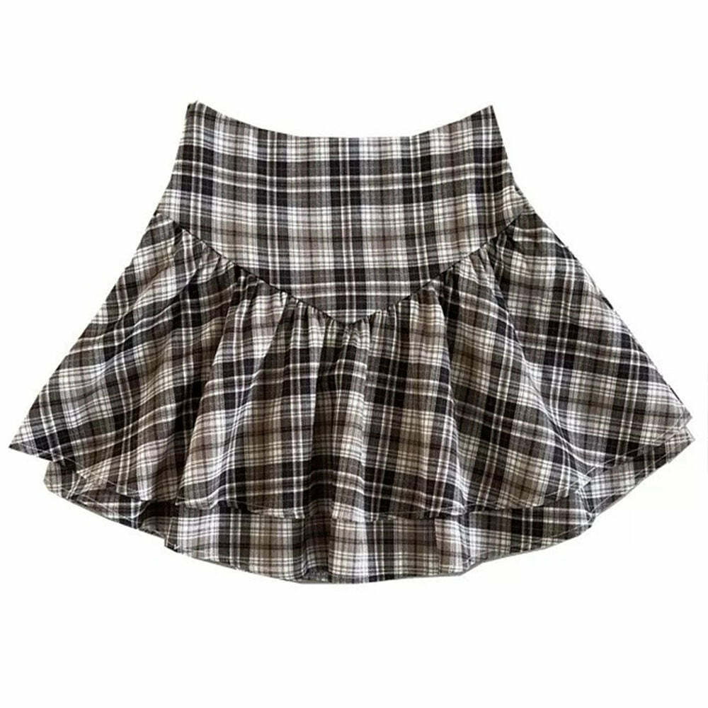 Preppy Aesthetic Plaid Ruffle Mini Skirt for Y2K and Grunge Styles