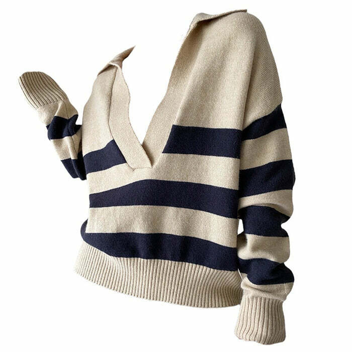 Preppy Collar Striped Pullover - Y2K Aesthetic Cute Top for Stylish Outfits