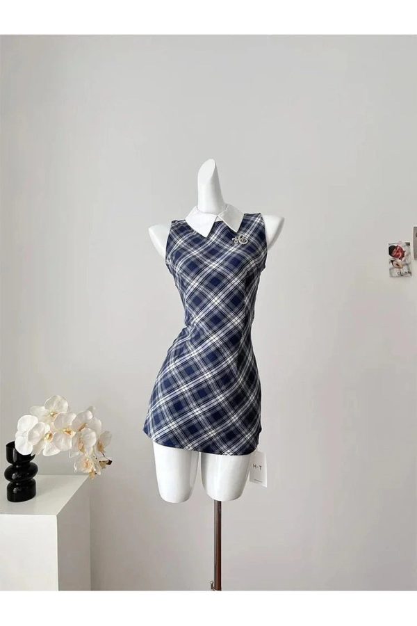 Preppy Plaid Collared Mini Dress for Y2K Aesthetic and Coquette Style