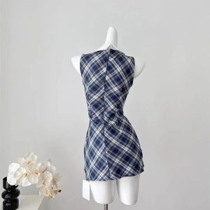 Preppy Plaid Collared Mini Dress for Y2K Aesthetic and Coquette Style