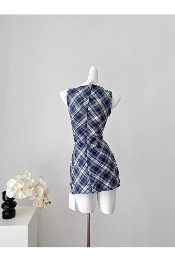 Preppy Plaid Collared Mini Dress for Y2K Aesthetic and Coquette Style