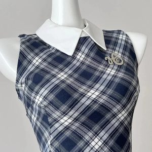 Preppy Plaid Collared Mini Dress for Y2K Aesthetic and Coquette Style