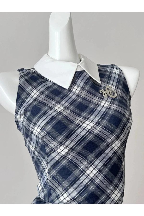 Preppy Plaid Collared Mini Dress for Y2K Aesthetic and Coquette Style