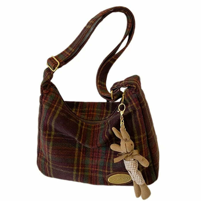 Preppy Style Plaid Shoulder Bag - Y2K Aesthetic Chic Accessory