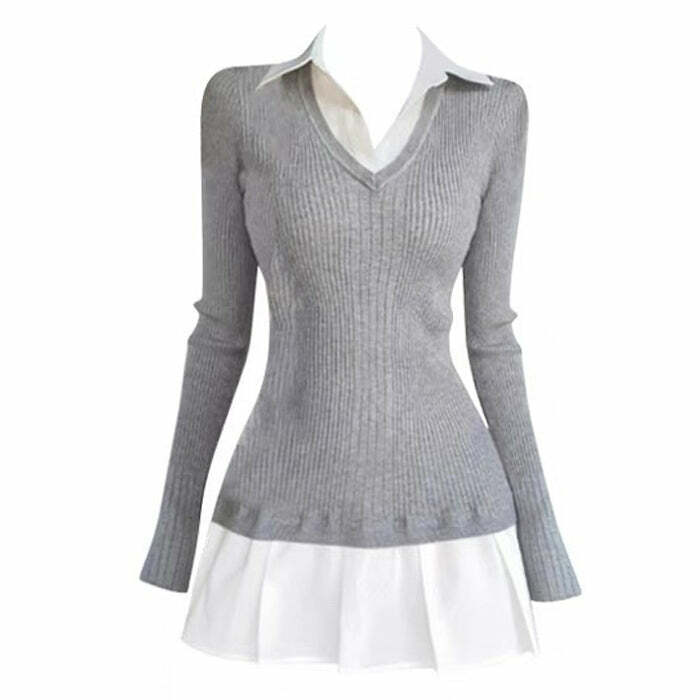 Preppy Style Pleated Knit Dress - Y2K Aesthetic with Cute Details