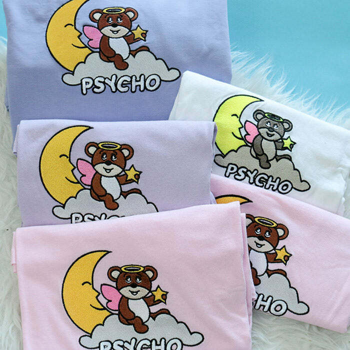 Psycho Bear T-Shirt in White - Y2K Aesthetic Cute Top for Grunge Style