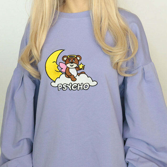 Psycho Bear Y2K Hoodie: Cute Grunge Aesthetic Sweatshirt for Trendsetters