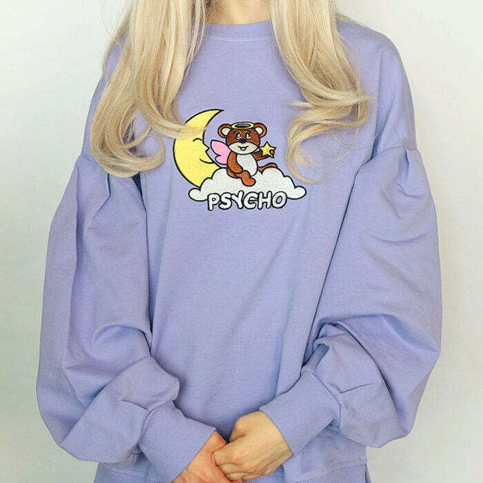 Psycho Bear Y2K Hoodie: Cute Grunge Aesthetic Sweatshirt for Trendsetters