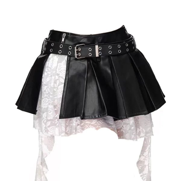 Punk Faux Leather Layered Skirt for Y2K Aesthetic & Grunge Style