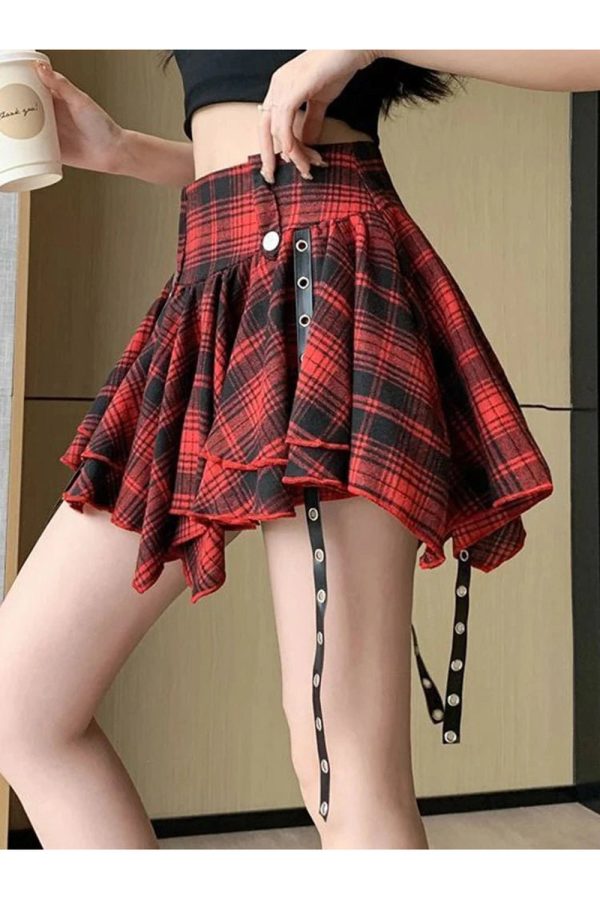 Punk Plaid Layered Skirt for Y2K Aesthetic and Grunge Style Outfits