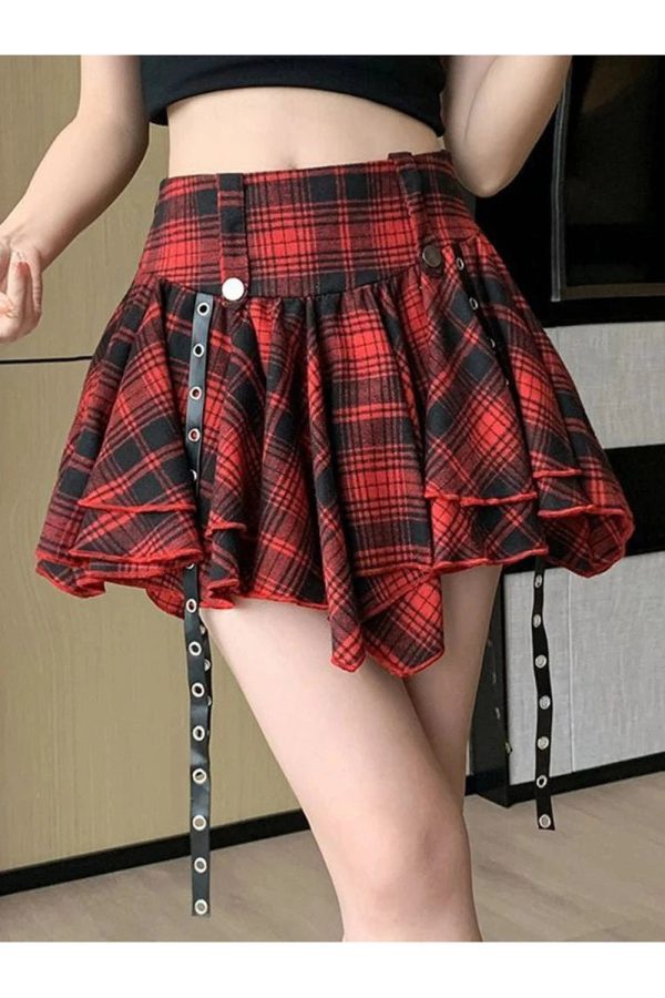 Punk Plaid Layered Skirt for Y2K Aesthetic and Grunge Style Outfits