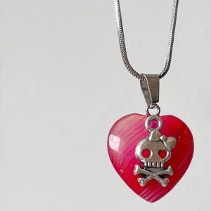 Punk Skull Heart Pendant Necklace - Y2K Grunge Aesthetic Jewelry