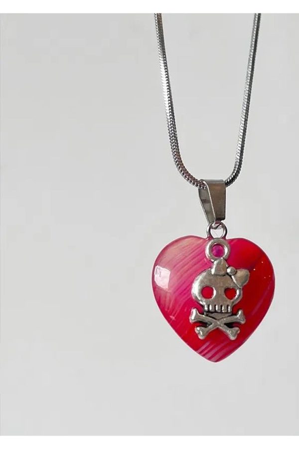 Punk Skull Heart Pendant Necklace - Y2K Grunge Aesthetic Jewelry