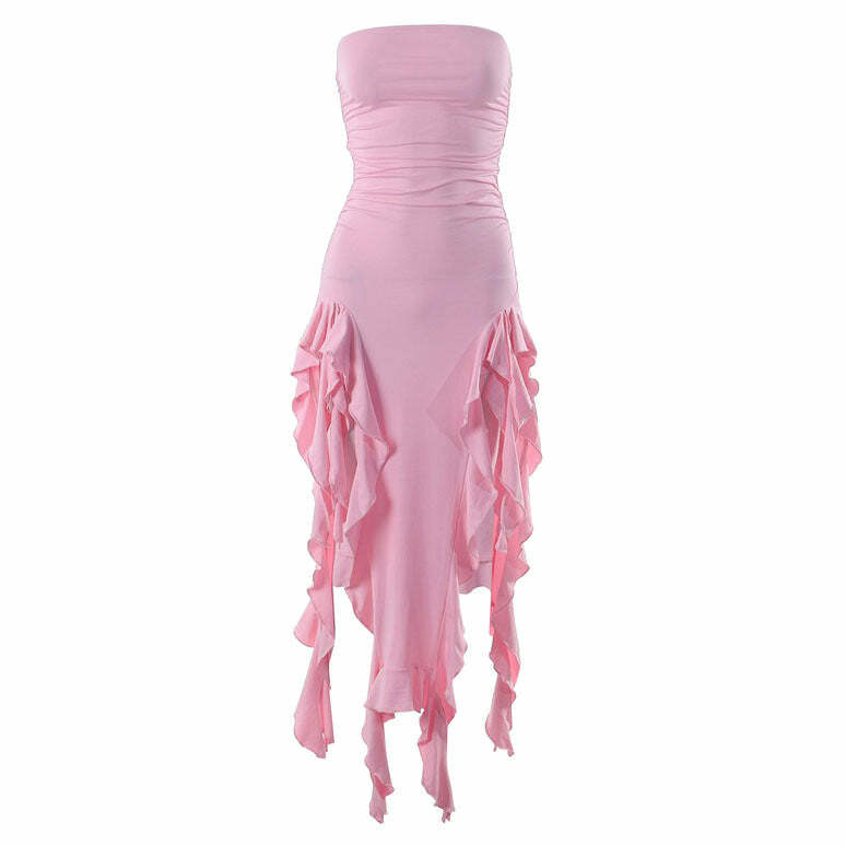 Pure Flirting Ruffle Split Dress - Y2K Aesthetic Cute Dress for Any Occasion