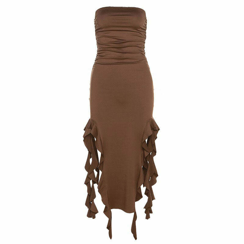 Pure Flirting Ruffle Split Dress - Y2K Aesthetic Cute Dress for Any Occasion